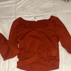 7DAY WKND burnt orange cross over long sleeve XS